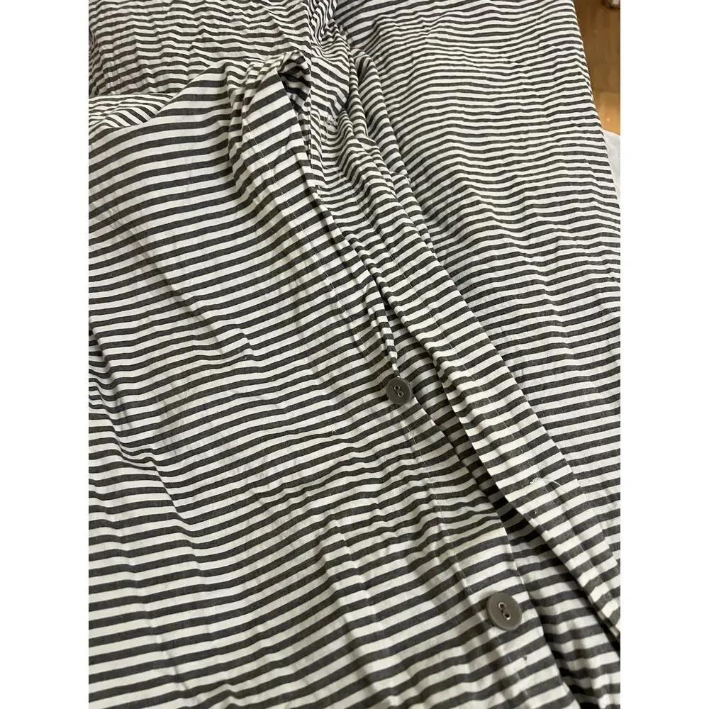 IKEA SOLFIBBLA WHITE/grey STRIPE FULL DUVET Cover Cotton 80x86”